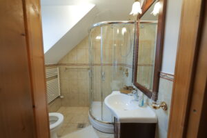 Baie privată Rustic Cottage cu duș și mobilier din lemn